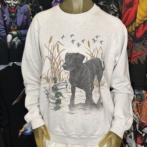 Vintage Duck 🦆 Hunting Black Lab Labrador Retriever Light Gray Sweatshirt Large
